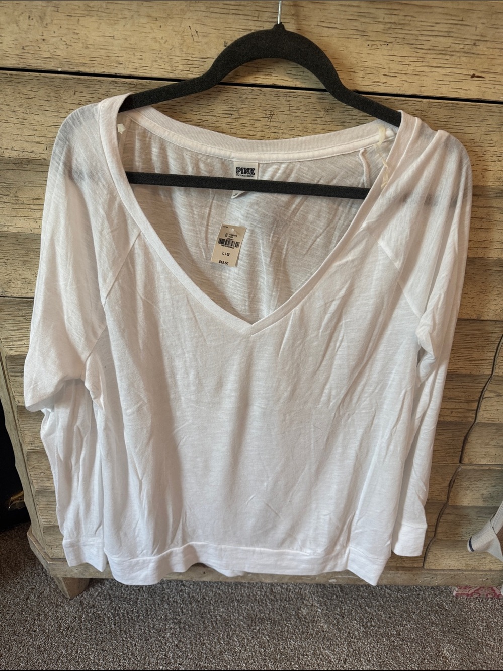 PINK Victoria's Secret White V-Neck Long Sleeve Tee